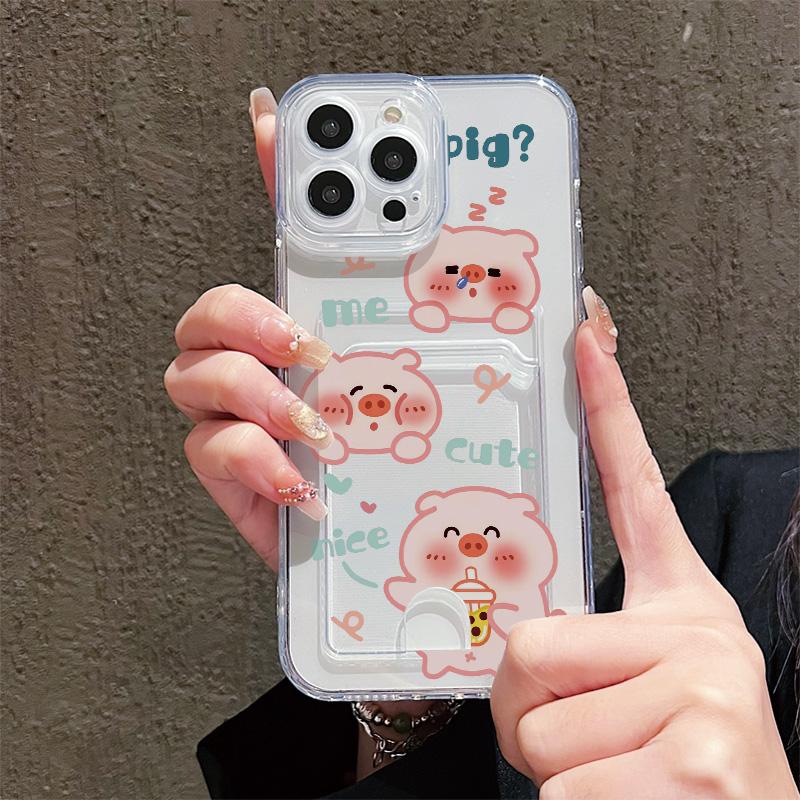 Card Slot Holder Silicone Wallet Pocket Case For Xiaomi Redmi Note 12 13 Honor Smart 90 Oppo A18 A38 A58 Samsung S23 S24 S25 Cover Clear Phone Bumper