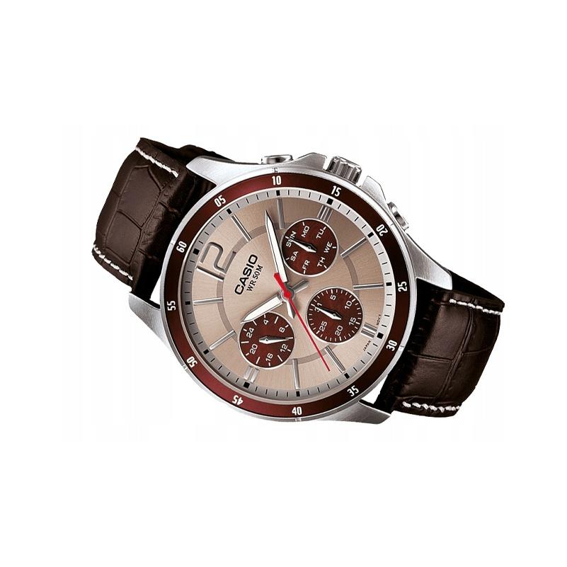 Casio Standard Series Business Fashion Three-Eye Chronograph Quartz Movement Genuine Leather Strap Men watches Silver MTP-1374L-7A1
