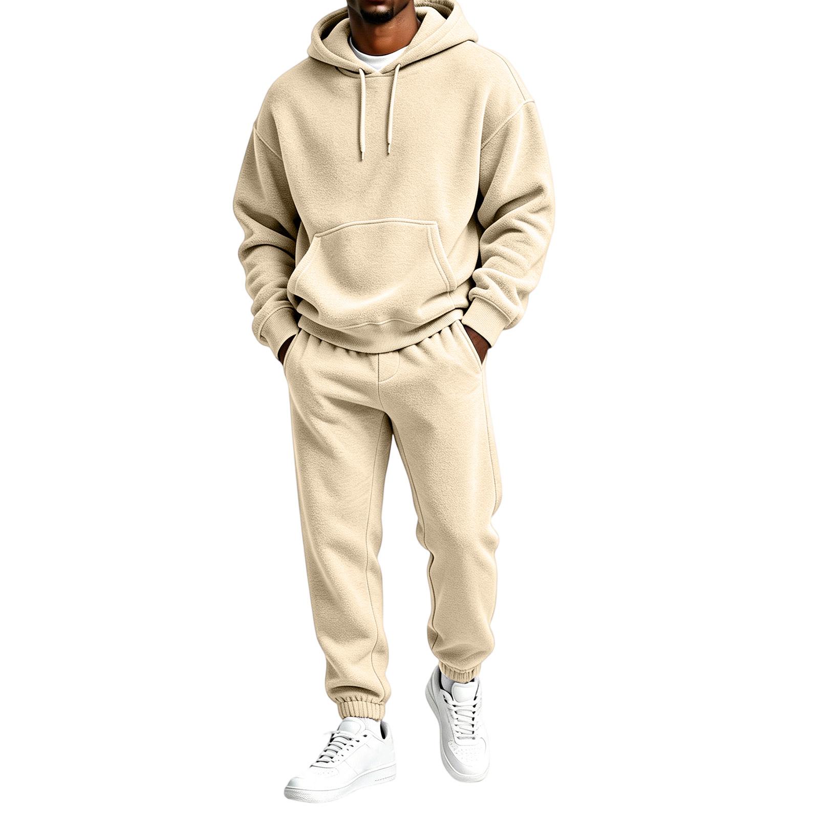 Men s  Hoodie Sweatshirt Jogger Pants Two-Piece Set L бежевый