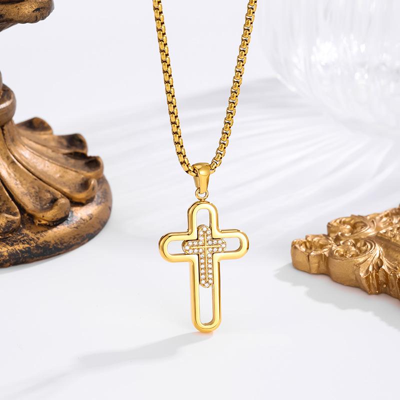 European and American Men s Nested Double-layer Cross Pendant Retro Men s Necklace Cross Pendant 2026 60CM