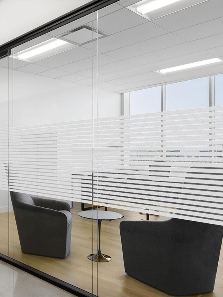Frosted Glass Privacy Window Film - Static Cling UV Blocking Striped Pattern Non-Adhesive Cover for Home Office Glass Doors