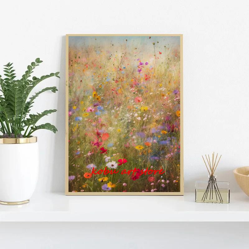 Wildflower Field Floral Natural Landscape Canvas Painting Posters and Prints Wall Art Picture for Living Room Home Decor Cuadros