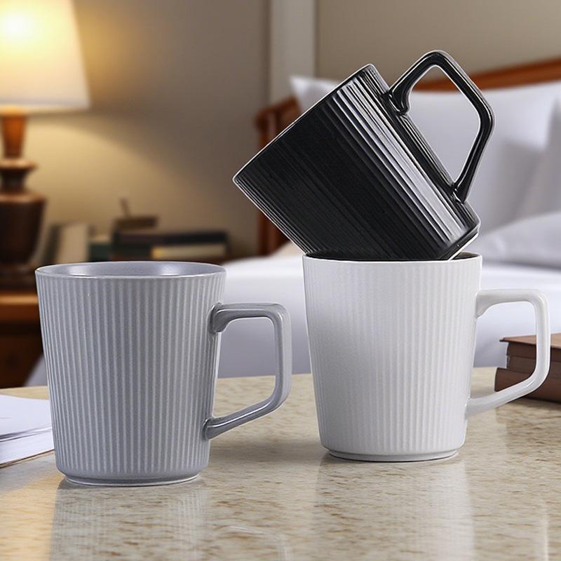 Hotel Room Ceramic Stripe Mug Breakfast Mug Business Milk Mug Coffee Mug Household Water Mug Gift