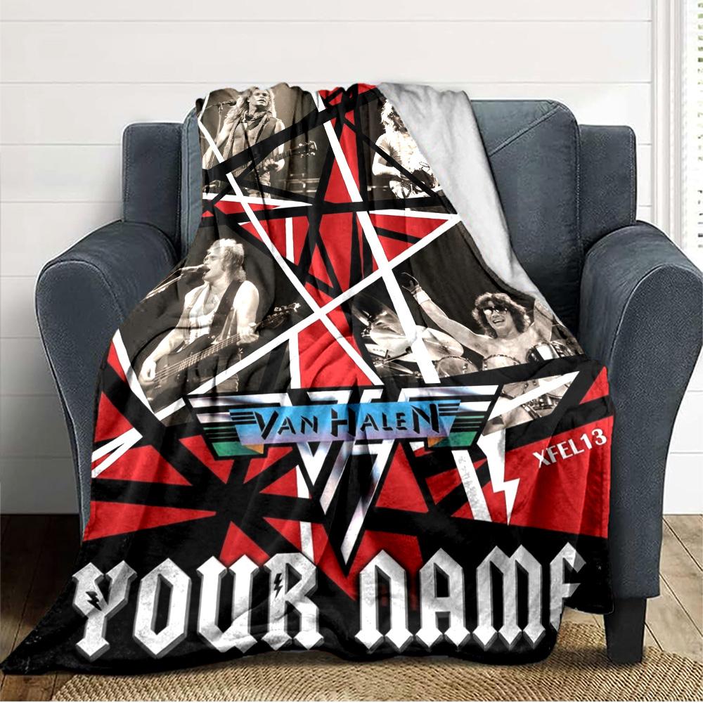 Name Custom VAN HALEN Print Flannel Blanket High Quality Warm Comfortable Cover for All Seasons Perfect for Gifts Home Decor