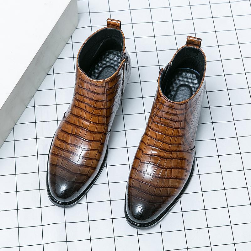 

Ботинки челси на высоком каблуке, мужские, из искусственной кожи, с узором из камня, с боковой молнией, деловые, формальные, удобные, классические, мужские, большие размеры 38-46 46 коричневый