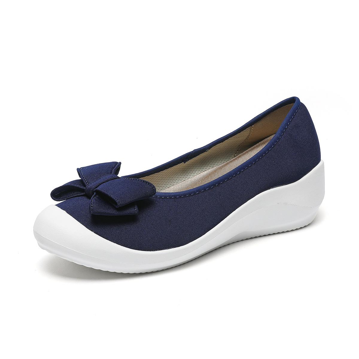 

Женские весенние туфли с мягкой подошвой и ковшом, повседневные, с толстой покатой подошвой, однотонные, легкие, с бантом, размеры 35-40 39 синий