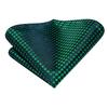 Hi-Tie Dark Green Plaid Jacquard Mens Silk Tie Classic Necktie Cufflink Hanky Set