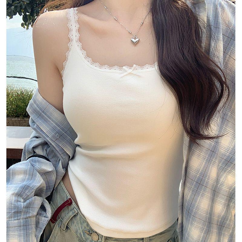 Women s Slimming Modal Ribbed Cotton Lace Trim Camisole - Conceals Underarm Flaws S [Recommended under 90 catties]