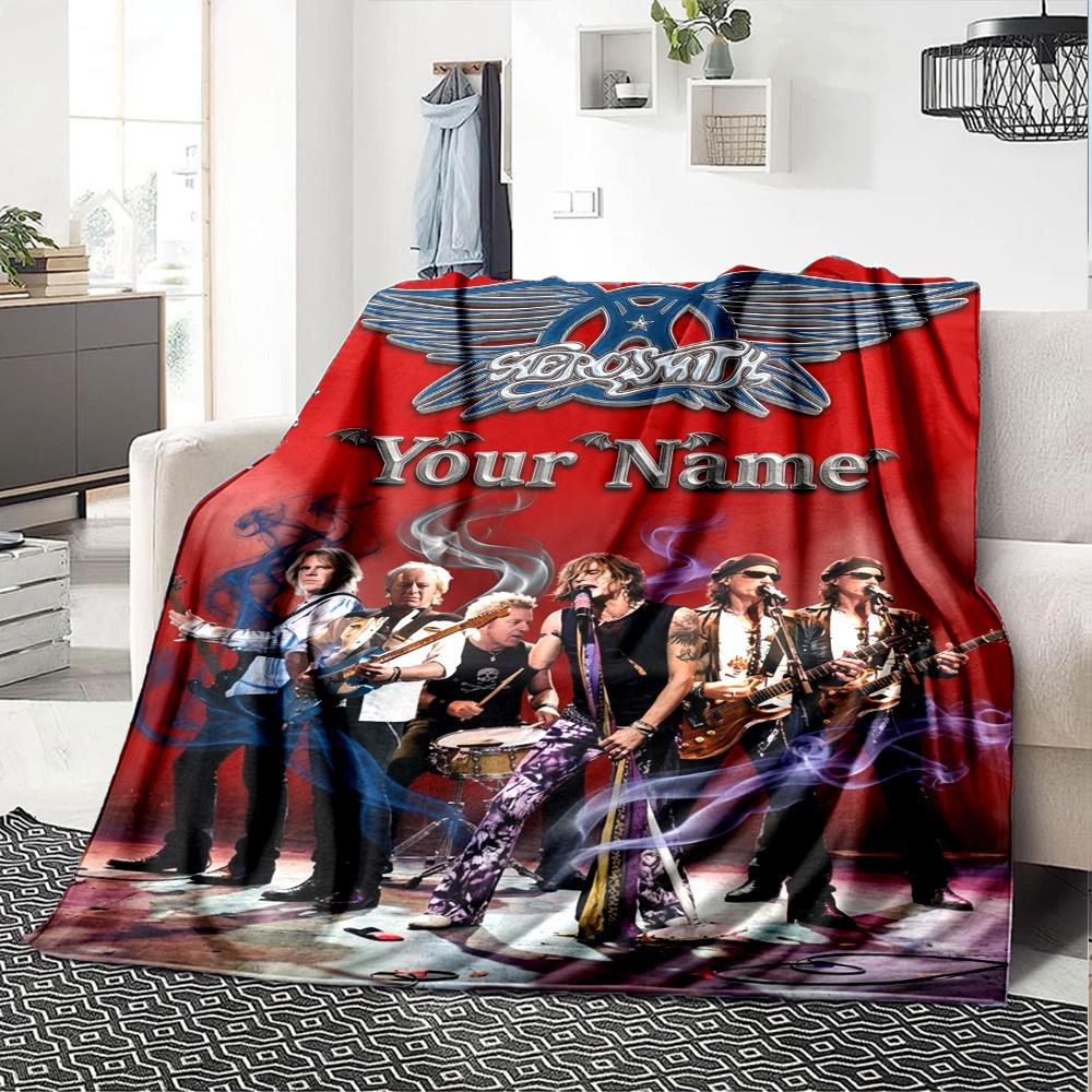 Name Custom Band Poster Aerosmith Print Flannel Blanket High Quality Warm Comfortable Cover for All Seasons Perfect for Gifts Home Decor