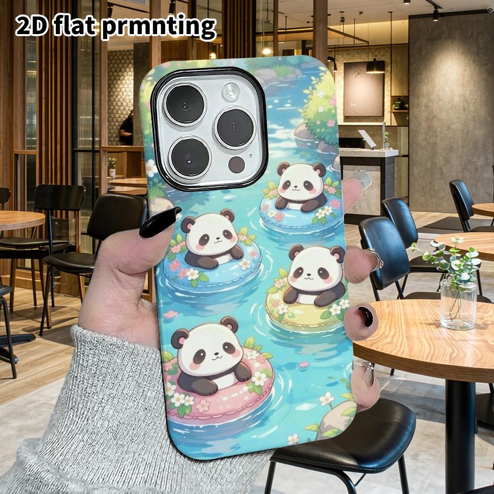 Phone Case: 2D Flat Suitable for iPhone 18 17 16 15 14 13 Pro Film Protective Case, Couple Style, Swimming Little Panda, Christmas and Halloween Gifts