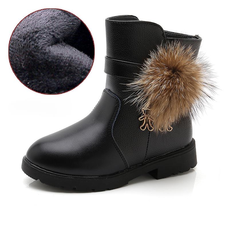 Bottes de princesse pour filles en forme de lapin mignon et magique, bottes courtes en cuir de boule de laine véritable, bottes de neige pour enfants, bottes Martin d'hiver neuves pour enfants