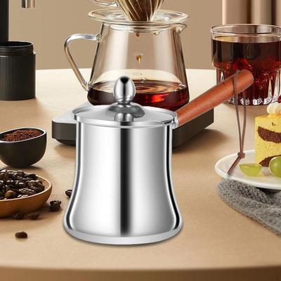 Stainless Steel Turkish Coffee Pot Butter Melter for Gravies Heat Resistant Wooden Handle with Easy