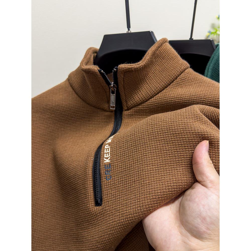 Men's Winter Fleece-Lined Zipper Sweatshirt with Semi-High Collar, Thickened Long-Sleeve Casual Sweater