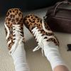 Damen Retro Leopard Print Sneaker - Herbst/Winter 2025 Schnürschuh Quadratische Zehenpartie Lässige Ballerinas in Braun