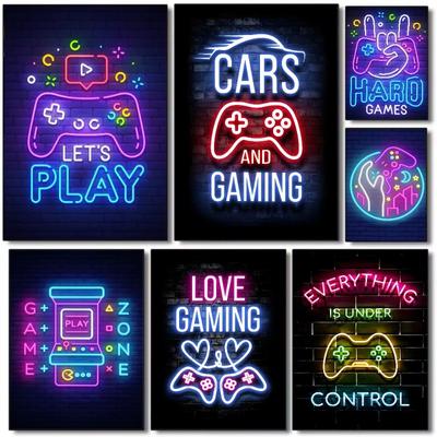 Neon Gamepad Game Zone Poster HD Art Sticky Wall Waterproof Home Living Room Bedroom Bar Aesthetic Decoration