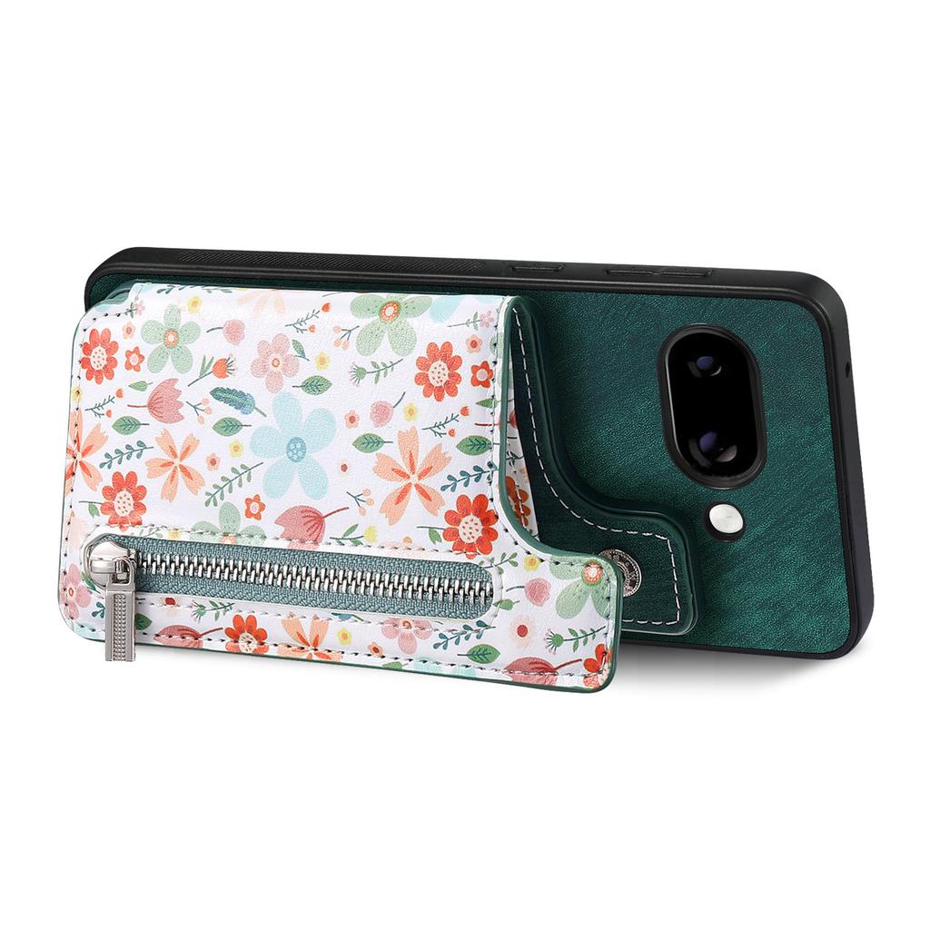 For Google Pixel 9a Leather Phone Cover with RFID Blocking Zipper Card Bag Kickstand