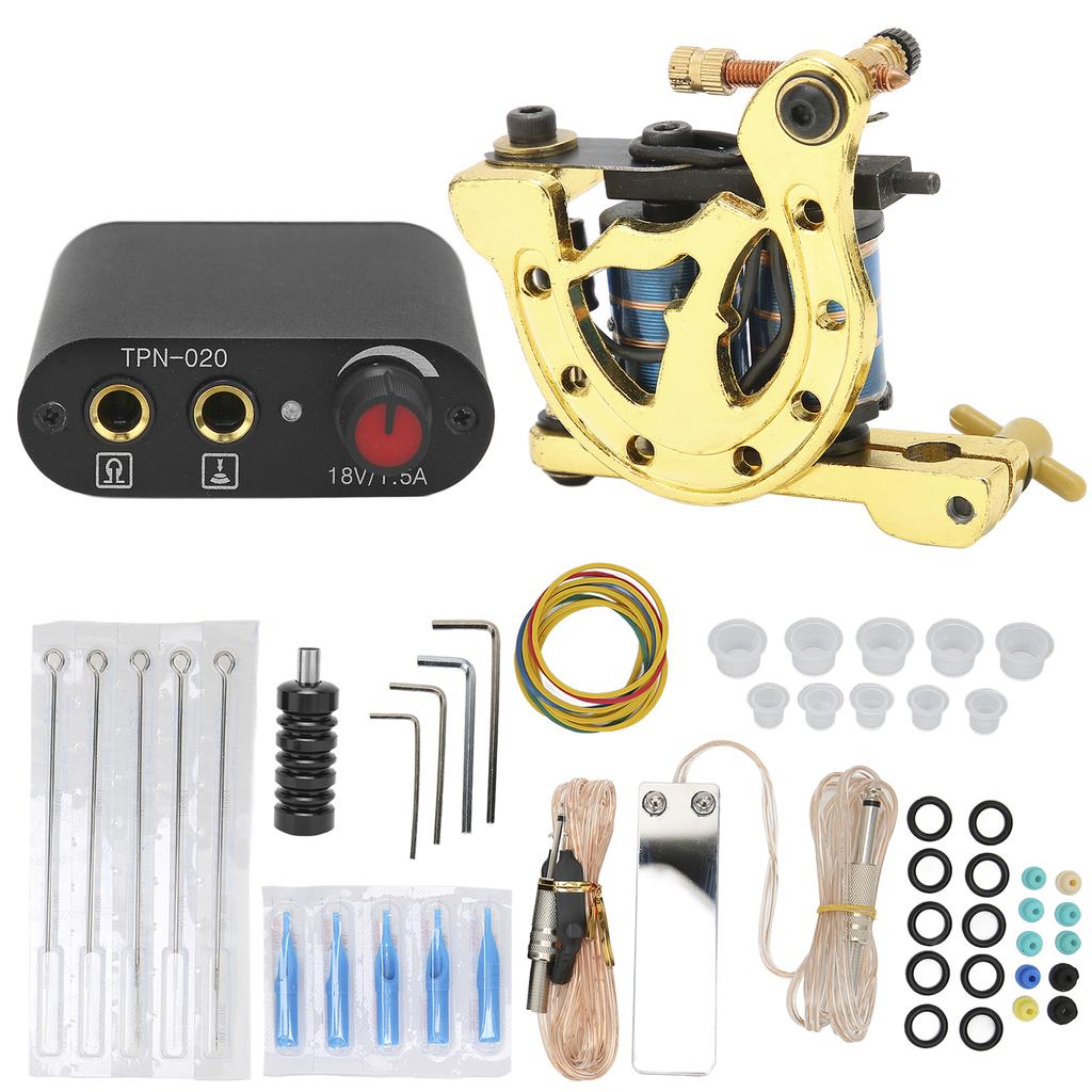 Coil Tattoo Machine Set Power Supply Clip Cord Foot Pedal Needle Grommet Novice Tattoo Kit