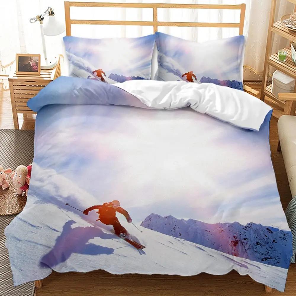 Winter-Bettbezug Skifahrer Skifahren Abfahrt In Hohen Bergen Extremer Wintersport Hobby Aktivität Thema Zimmer Dekorativ Damen Herren
