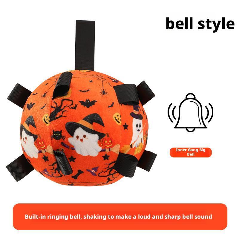 Halloween Hundespielzeug Bälle Elektrisch Interaktiv Eingebaute Glocke Plüschspielzeugball für Hunde Bissfestes Kauspielzeug mit Quietscher Haustierprodukt