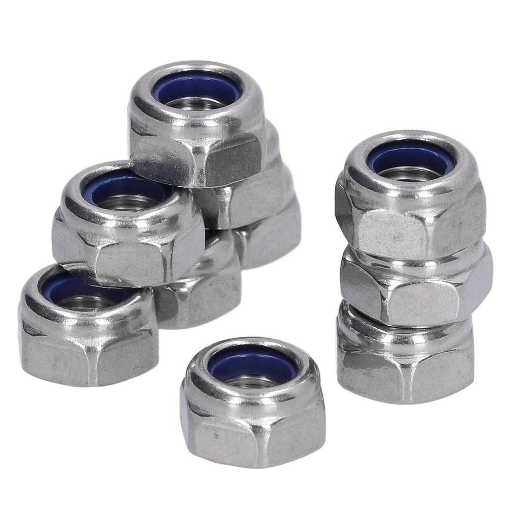 100Pcs Nylon Insert Lock Nut Locknut Stainless Steel Fastener Set Kit for MaintenanceM10