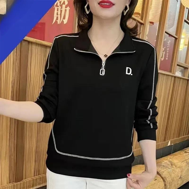 

JKASHDK Женские Модные Повседневные Весенне-Осенние Блузки и Рубашки с Длинным Рукавом и Воротником ПОЛО M чёрный