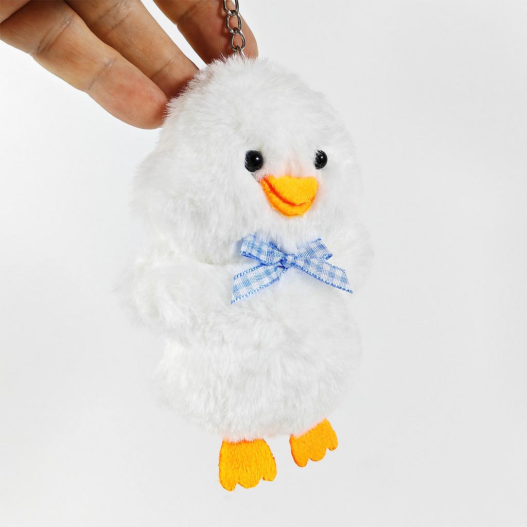 Plush Cuter Duck Keychain With Grid Tie Design For Childrens Gift Celebration