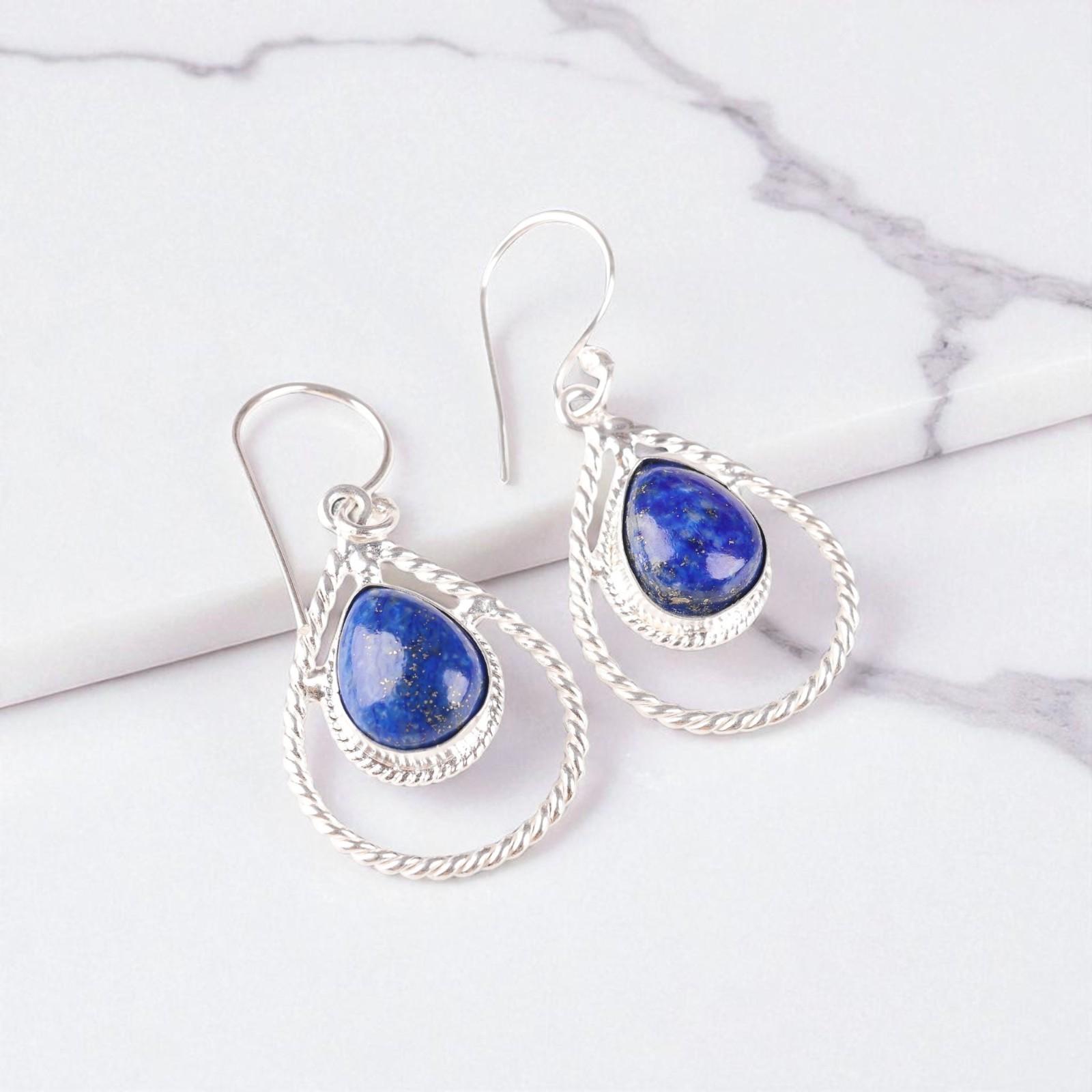 

Lapis Lazuli Gemstone 925 Sterling Silver Jewelry Handmade Dangle Earrings 1.70 EE-96-33