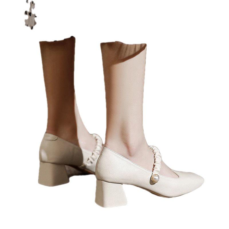 2025 Women’s Mary Jane Fairy Style Square Toe High Chunky Heel Shoes - Versatile for All Seasons