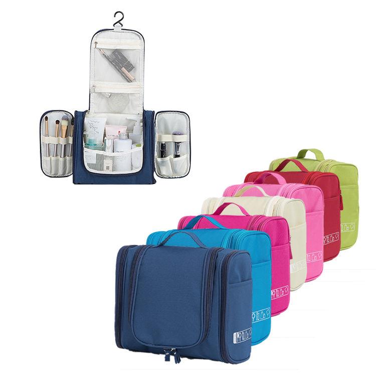 Pure Color Multi Compartment Pockets Oxford Cloth Wash Toiletry Bag Travel Portable For Toothbrush Storage