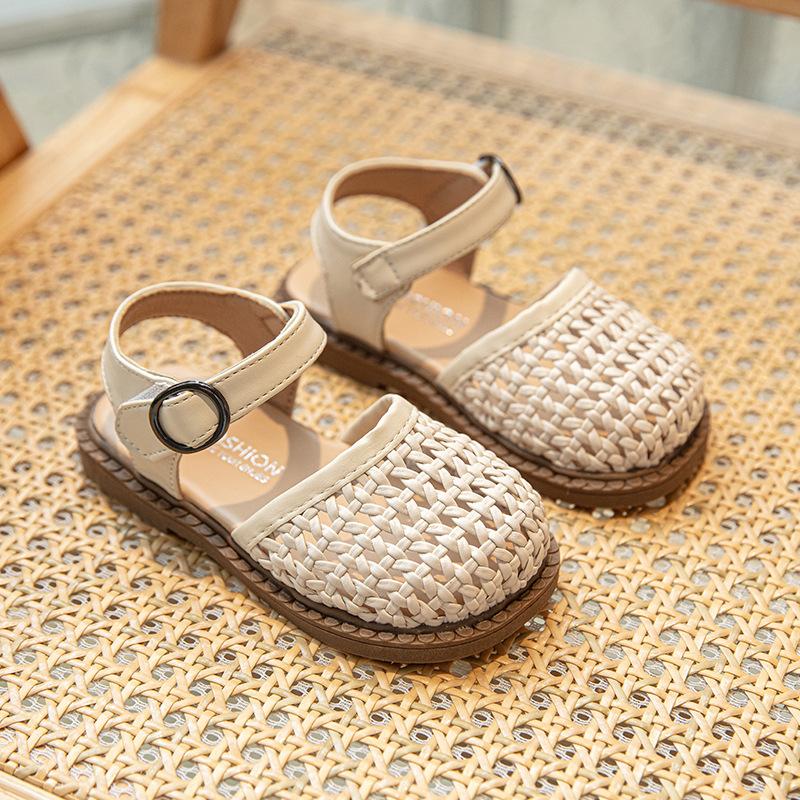 Kids Closed Toe Woven Adjustable Buckle Sandals 21 бежевый