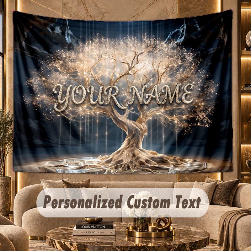 Tree of Life (298) Theme Wall Tapestry Customized With Name Text Personalized Hanging Tapestry For Bedroom Living Room Decor