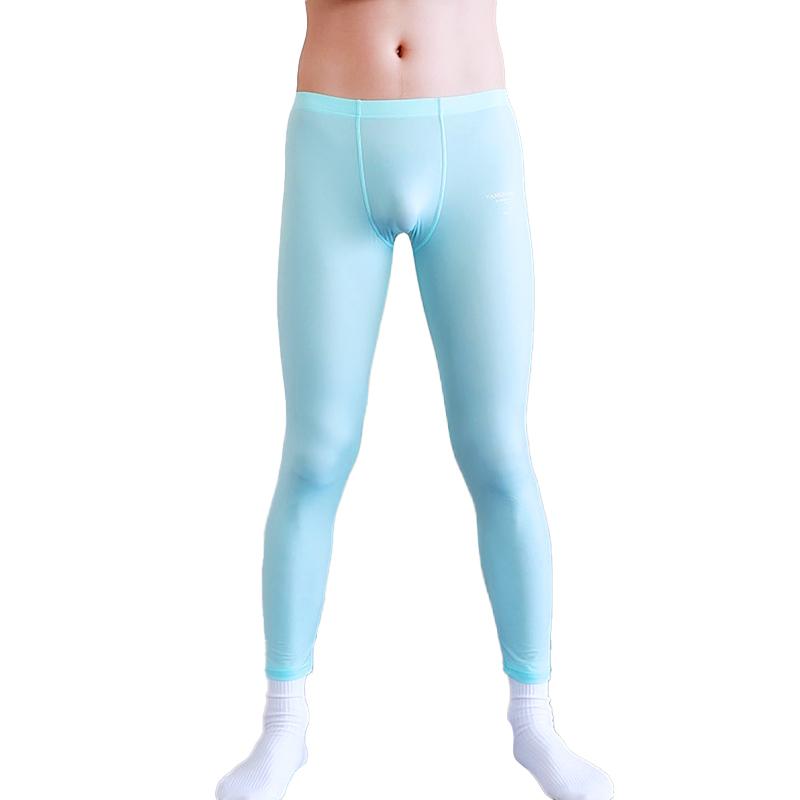 1Pc Men Sports Ice Silk Long Solid Color Sexy Tight Leggings Elastic Nylon/Polyamide Underwear