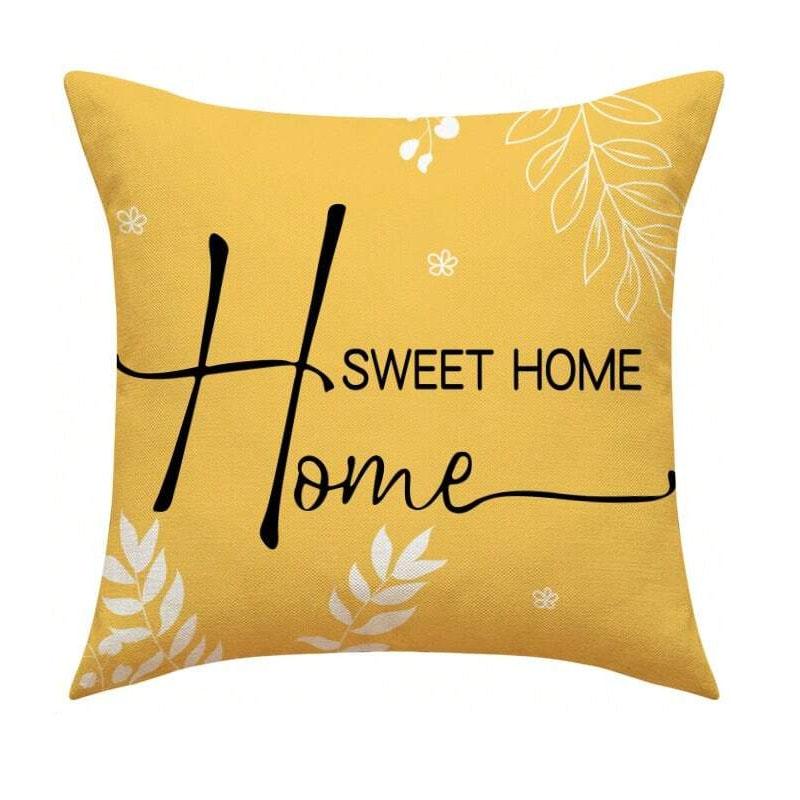 1pc Spring Themed Alphabet, Leaves, Sunflower Decorative Yellow Pillow Cover For Sofa, Couch, Home Deco