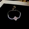 Pulsera coreana ajustable de flor de rombo de circón - Joyería elegante y versátil para mujer