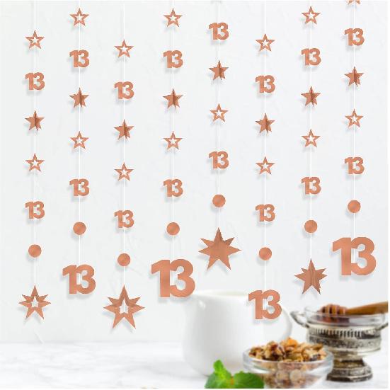 Rose Gold 18th Birthday Decorations for Girls, 8 PCS Number 18 Circle Dot 3D Star Metallic Hanging Streamer Happy 18 Year Old Birthday Party Supplies