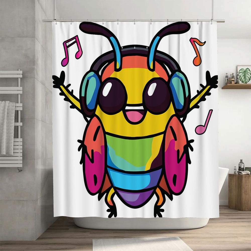 Playful Cartoon Bee Shower Curtain Bathroom Decor Bold Colors for Kids Room or Master Bath Perfect Gift Idea for Her