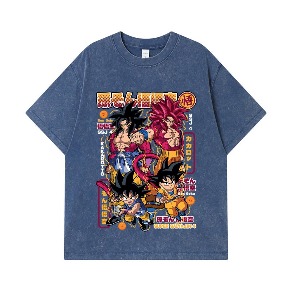 275 GSM Washed T-shirts 100% Cotton Dragon Ball V41 Goku SSJ4 Print Unisex Heavy Cotton T Shirt