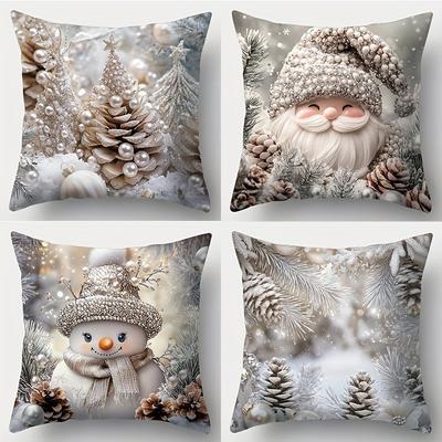 1 funda/4 fundas de almohada de Navidad: Delicias Nevadas con Papá Noel, Muñeco de Nieve y Piñas Escarchadas Funda para cojín de sofá decoración de habitación del hogar