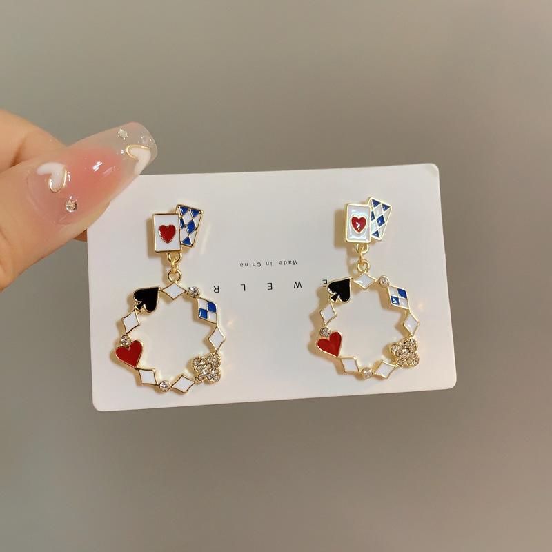 Fashionable Creative Earrings With Spades And Red Peach Pendant Earrings