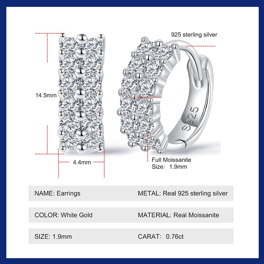 18K Gold Plated 1.9mm Full Moissanite Earring For Women 925 Silver Luxury Sparkling Hoop Earrings Christmas Gift Wedding Jewelry