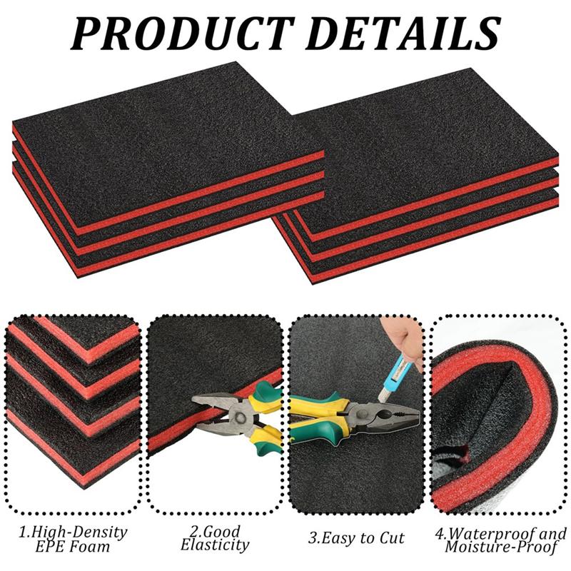 A84E-6Pcs Tool Box Foam,Foam Inserts For Cases,Tool Box Liner Polyethylene Tool Foam Sheets,Organizer And Storage Tool Shadow