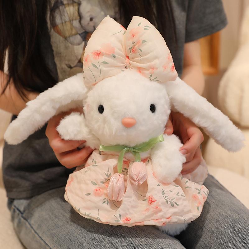 Kawaii Rabbit Plush Toy Stuffed Long Ear Bunny Wearing A Dresses Doll Sleeping Companion Plush Doll Children's Easter Gift