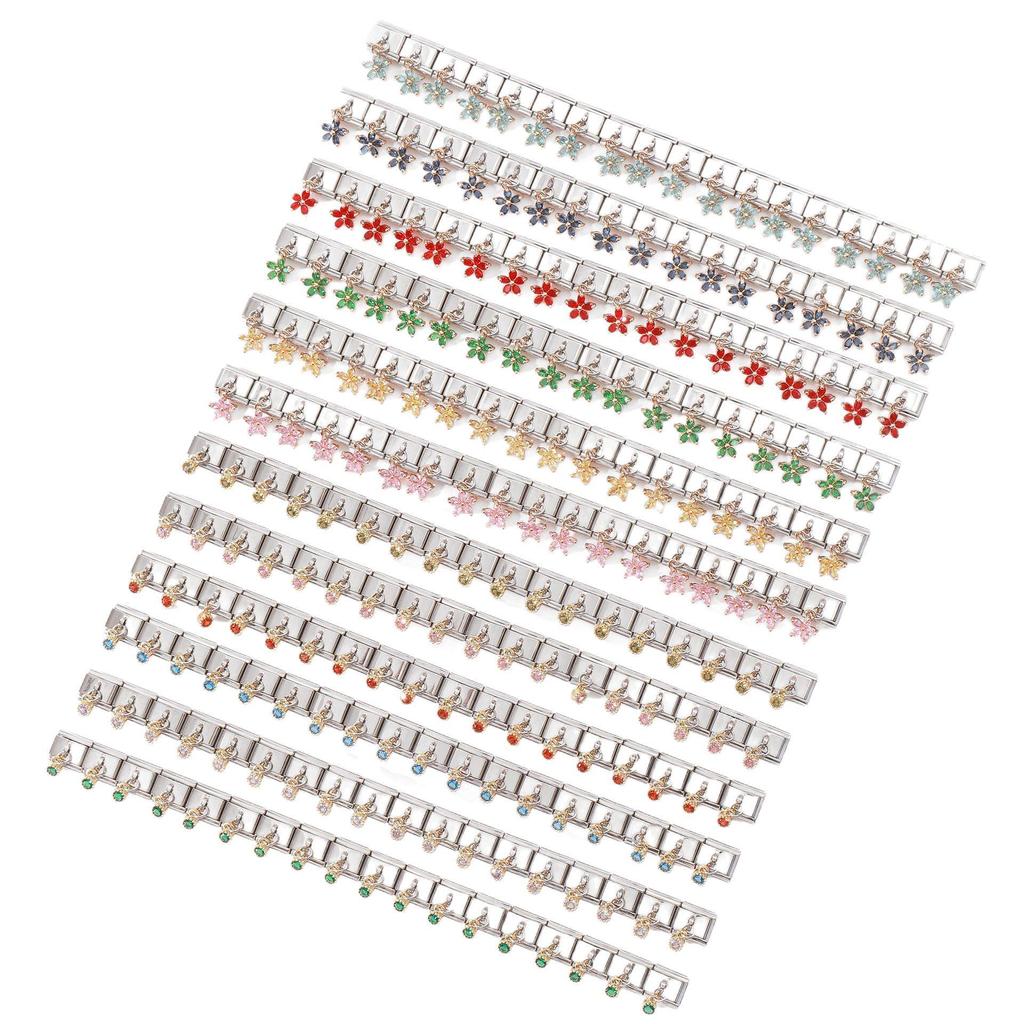 Five-Petal Flower Grass Pendant, Italian Charm, Stainless Steel Bracelet Jewelry