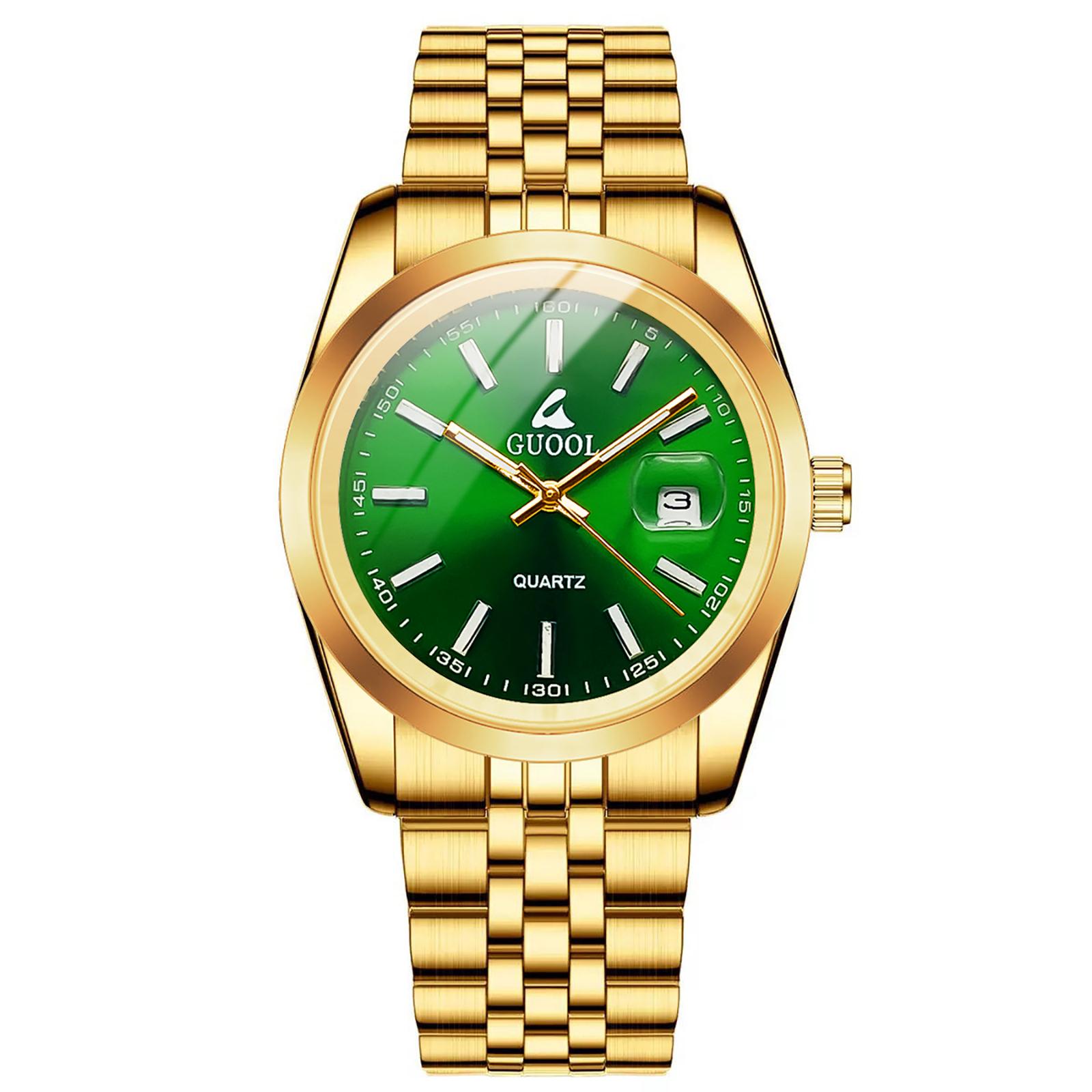 GUOOL Quartz Wrist Watch Stainless Steel Band Date Display Round Dial Analog Men Watch Water Resistant Casual Style One Size
