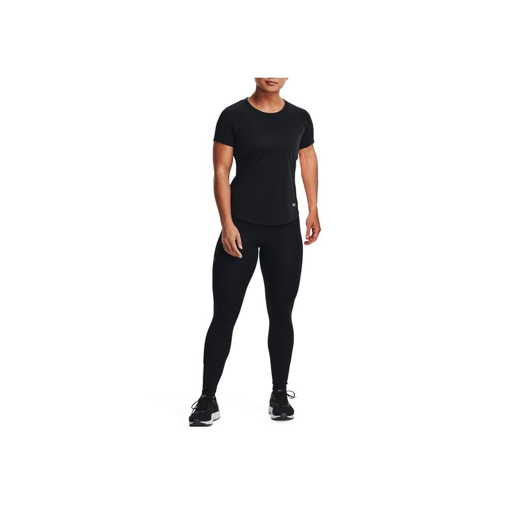Under Armour טי שירט פולאובר צווארון עגול שרוול קצר לנשים טופים צבע אחיד לוגו רקום שחור 1369760-001