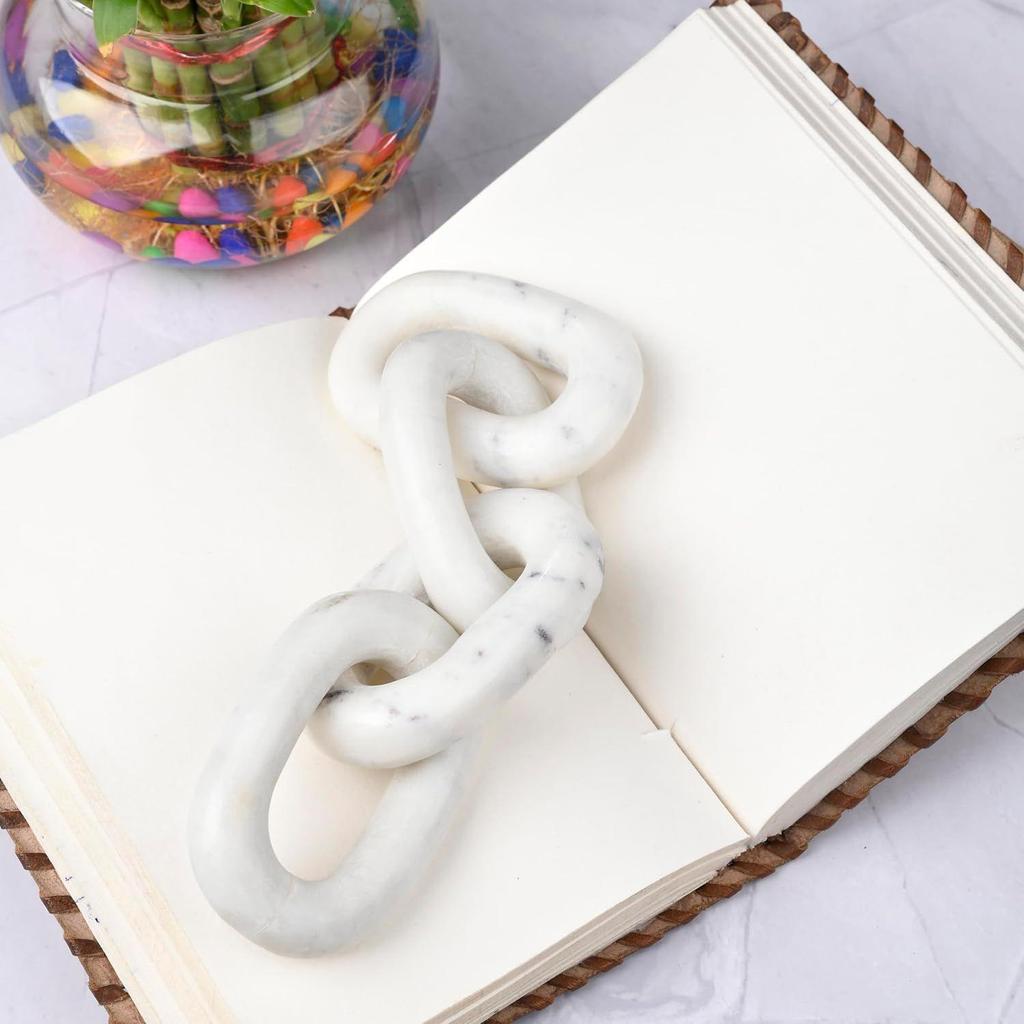 Elegant Marble Chain Link Knot- Modern Coffee Table Decor Items- Bookshelf Home Decor, Table Decorations for Living Room or Office (4 Knot)