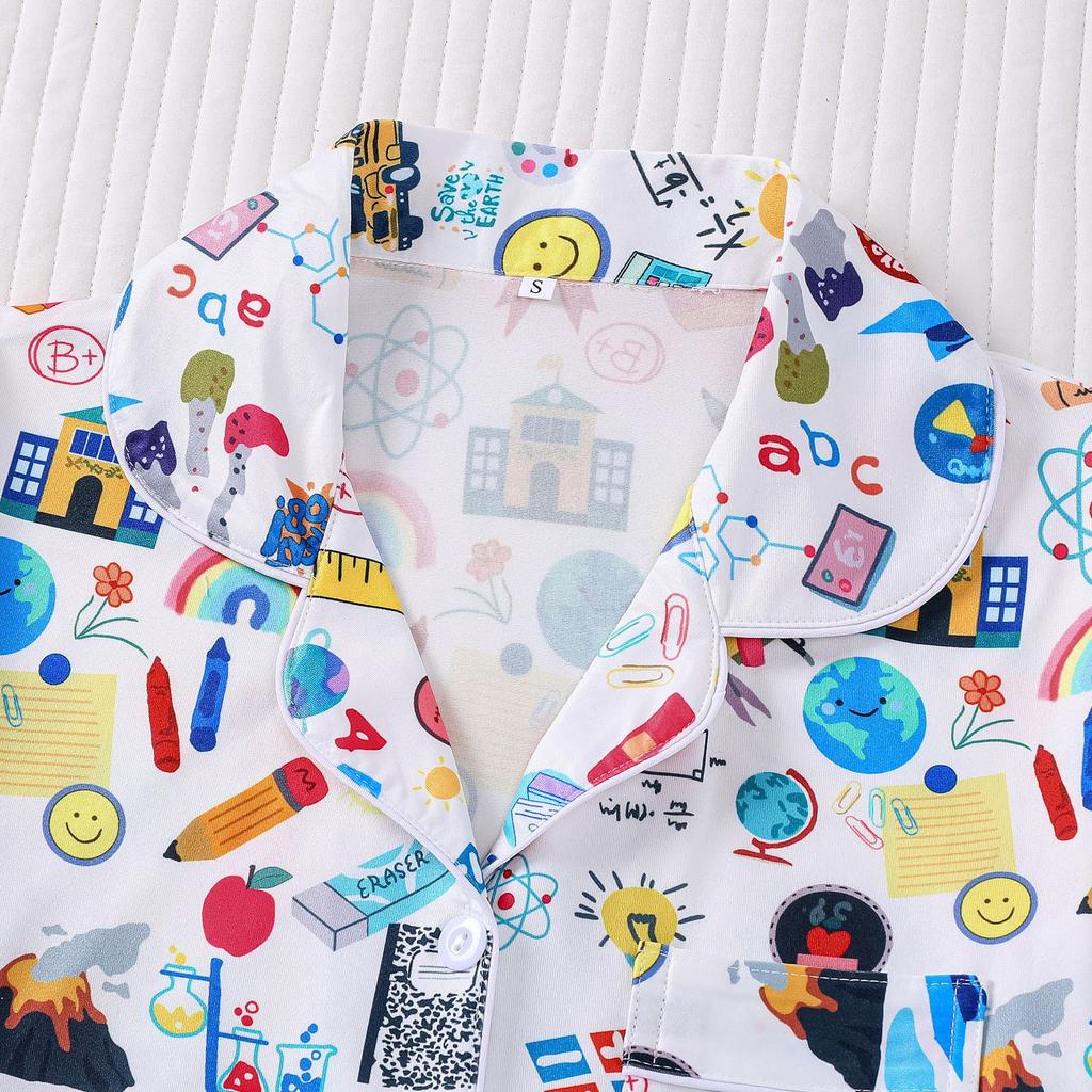 New women's pajamas printed lapel collar short-sleeved shorts European and American loungewear women pajamas