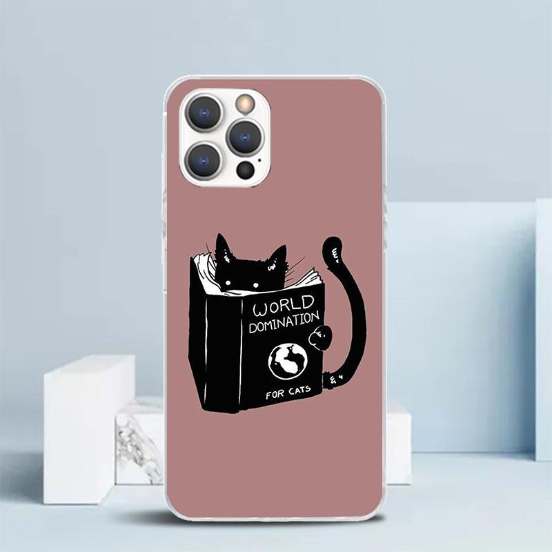 Cartoon Cute Black Cat Phone Case For IPhone 16 17 Air 16E 15 14 Plus 13 Mini 12 11 Pro Max 7 8 + SE 2020 Soft TPU Back Cover 16