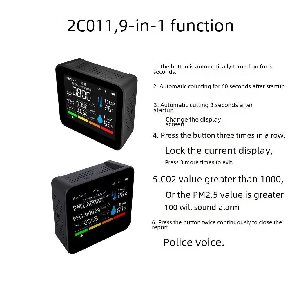 9-in-1 Bluetooth CO2 Detector for Household Air Quality Control