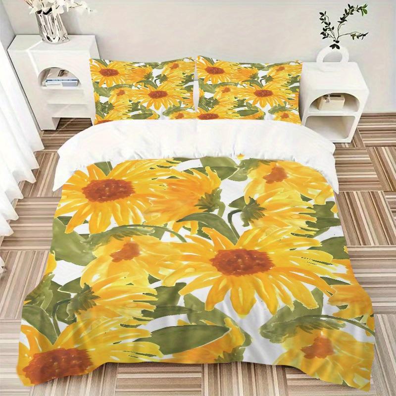 3pcs Sunflower Pattern Bedding Set, Ideal for Home Use, Suitable for Bedroom Decor (1*Duvet Cover + 1/2*Pillowcases, No Core) yy250821210